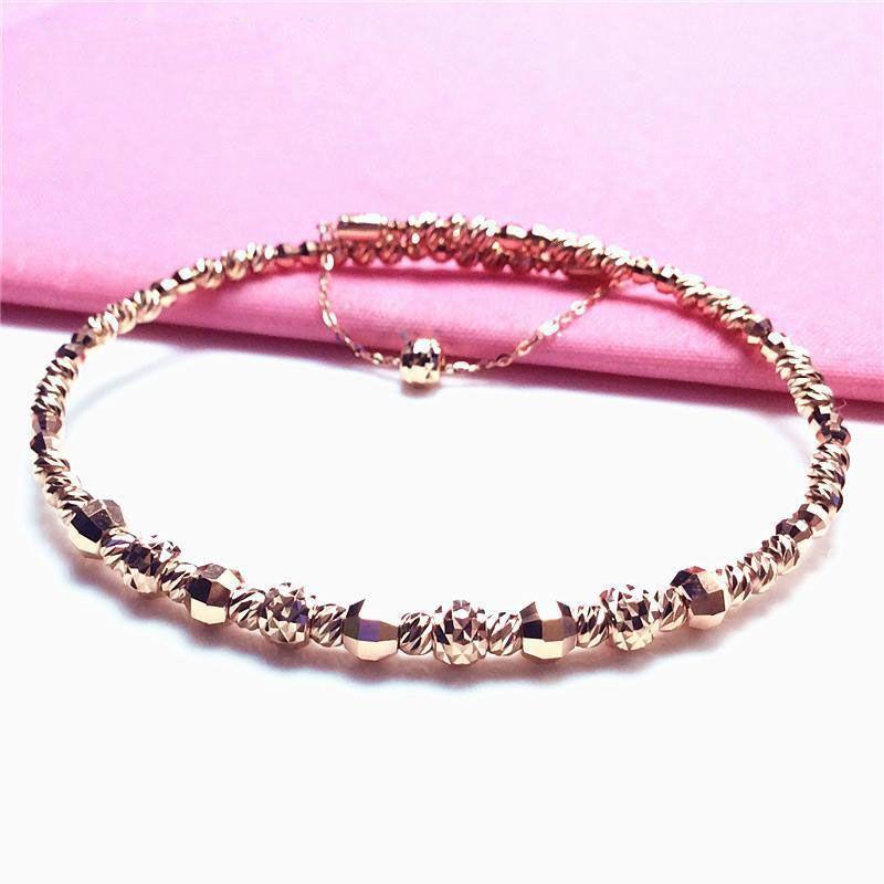 Purple Gold Shiny Round Bead Soft Bracelet Fashion Trend Temperament Korean Version Color Gold Plated Rose Gold Bracelet (about 18cm)
