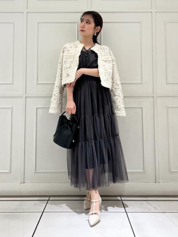 tiered tulle dress SWFO251011CGRY0 V-neck