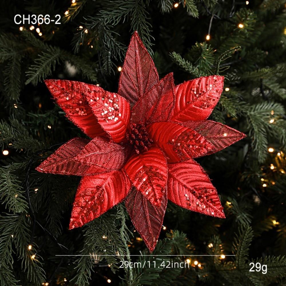 Glitter Artificial Poinsettia Flower 29CM Simulation Flowers Sequins Flower Christmas Decoration