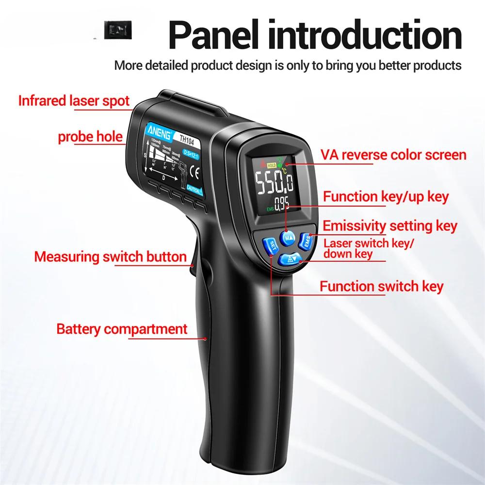 TH104 Infrared Handheld Temperature Gun -50~550℃ IR Laser Sensor Thermometer Thermal Imager VA Screen Meter Pyrometer Tool