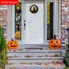 Halloween Black Crow Pumpkin Maple Leaf Round Wooden Hanging Sign, Front Door Home Decor