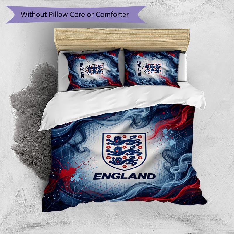 Set Biancheria da Letto Stampata Calcio Inghilterra 3 Pezzi Copriletto Traspirante Accogliente come Regalo per la Casa Nuova o per le Feste