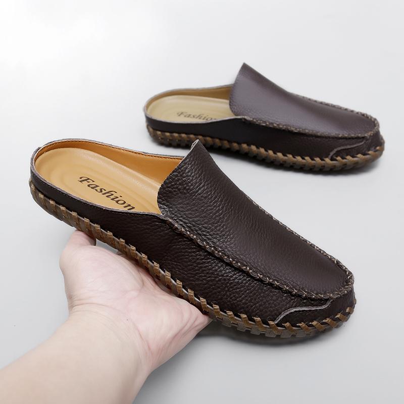 Fashion Big size38-48 Casual Leather Soft Bottom Slippers Homes Slipper Spring Fashion Men Outdoor Non-Slip Flats Designer Walking Shoes