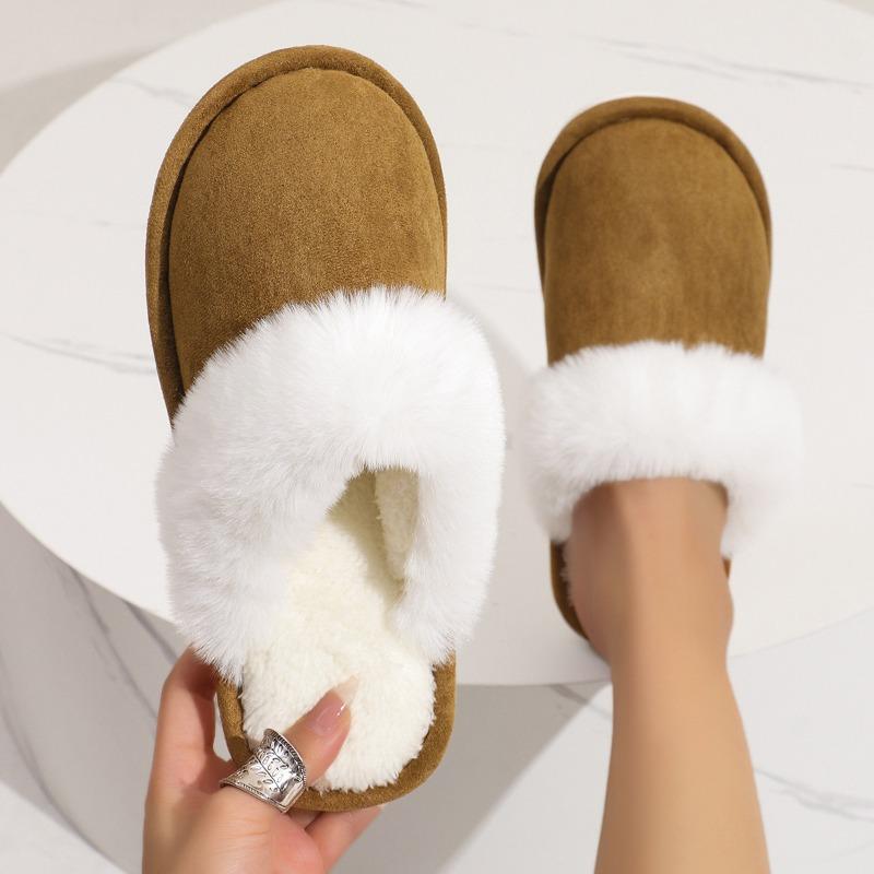 Cross-border Wholesale Fluffy Slippers Women's Autumn and Winter Warm Thick-bottomed Plush Slippers Home Indoor Cotton Slippers Men