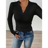 Black V Neck Long Sleeve Fitted Women S Basic Shirt For Autumn Winter