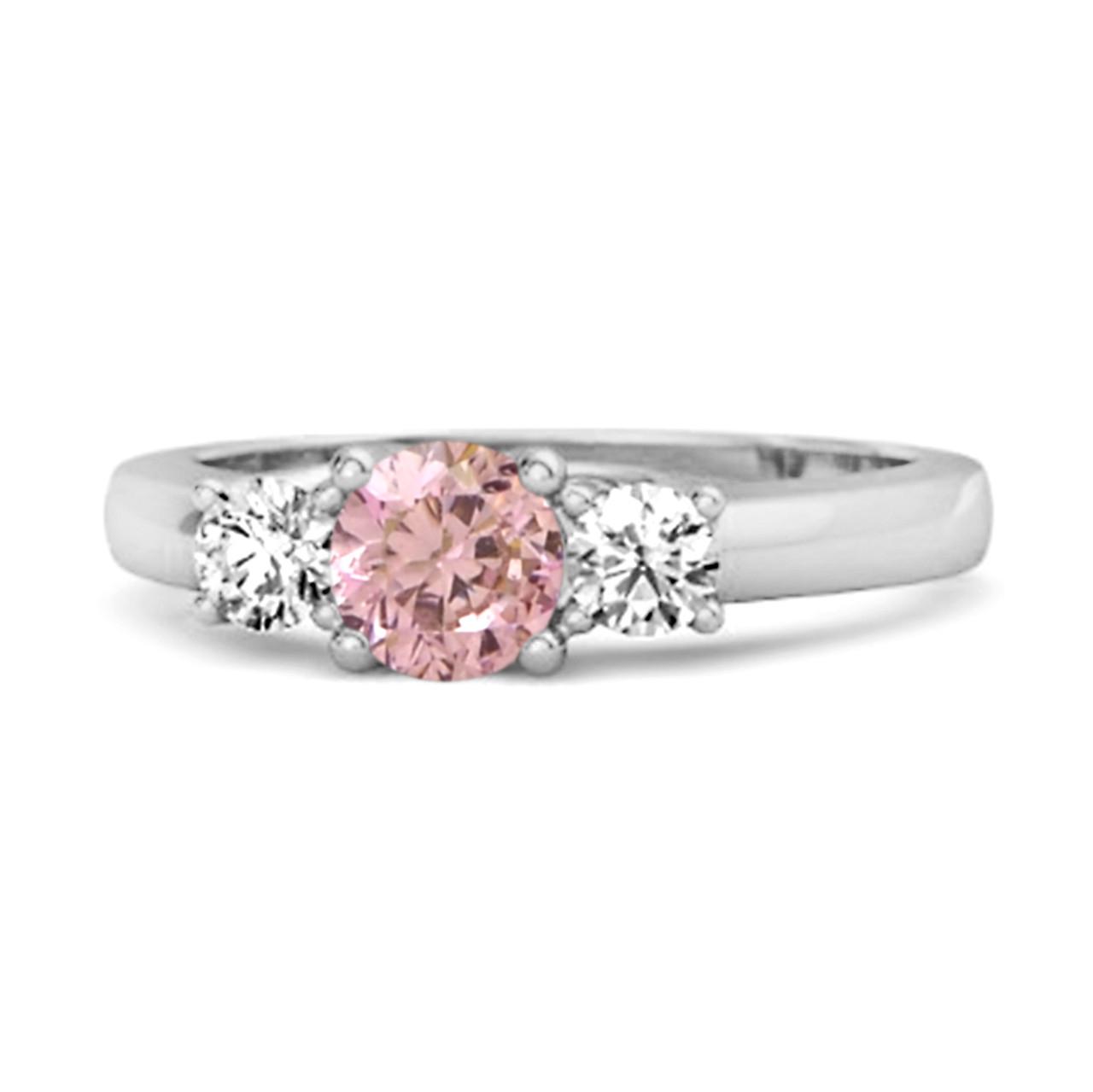 

Pink CZ Round Three Stone Women Wedding Ring - 925 Sterling Silver 12 біле золото кольору