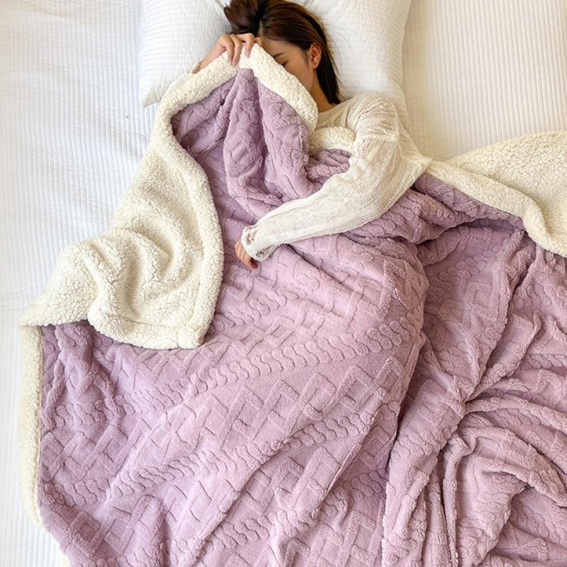 Soft Woolen Blanket for Bedding and Sofa Warm Lamb Velvet Flannel Cover Blanket for Office Air Conditioning and Nap