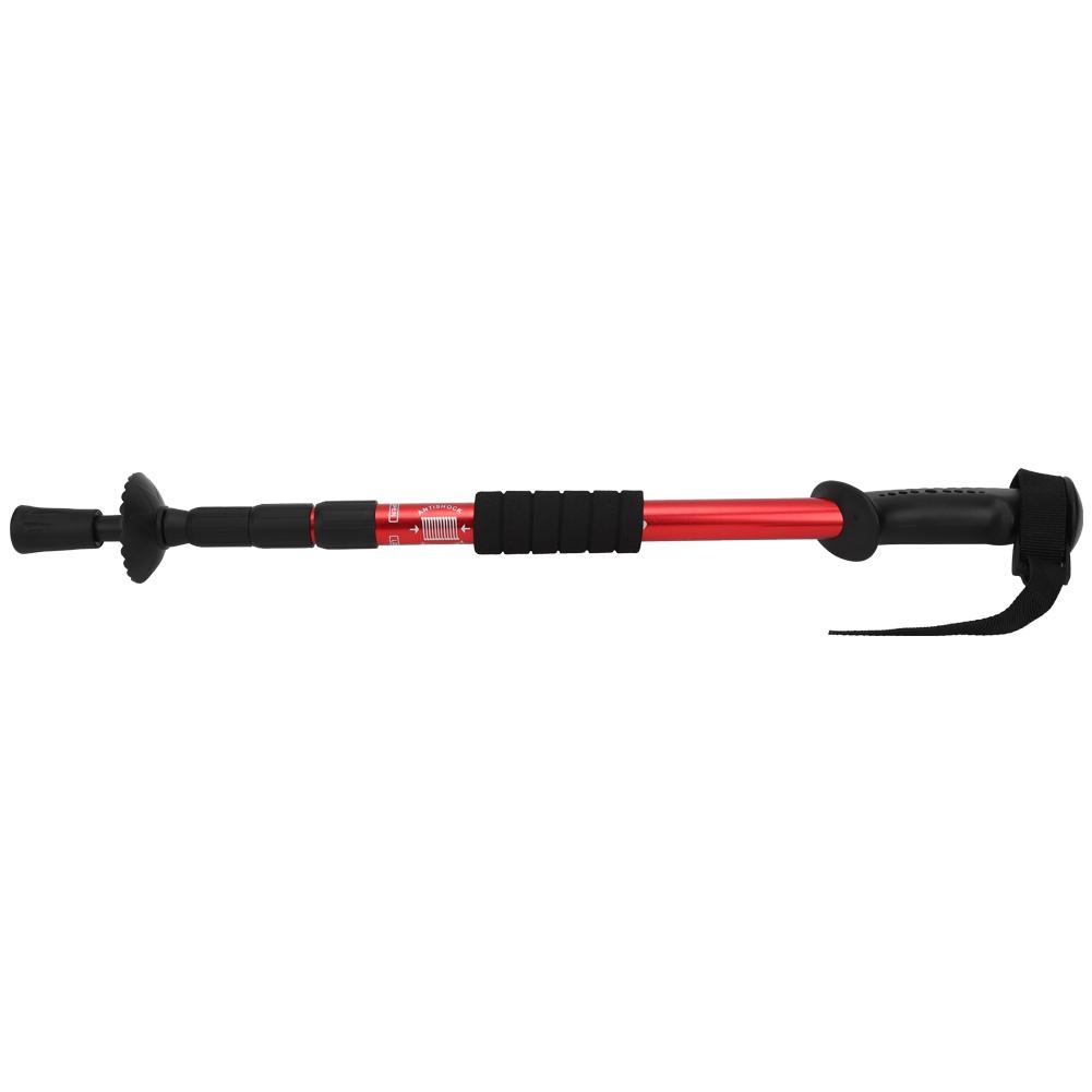 Outdoor Aluminium Alloy 4-Sections Suspension Straight Handle Pole Walking Stick Alpenstock for Climbing Camping