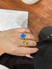 18K Rose Gold Double-Sided Ring: Red and Blue Agate Four-Leaf Clover Flip Design