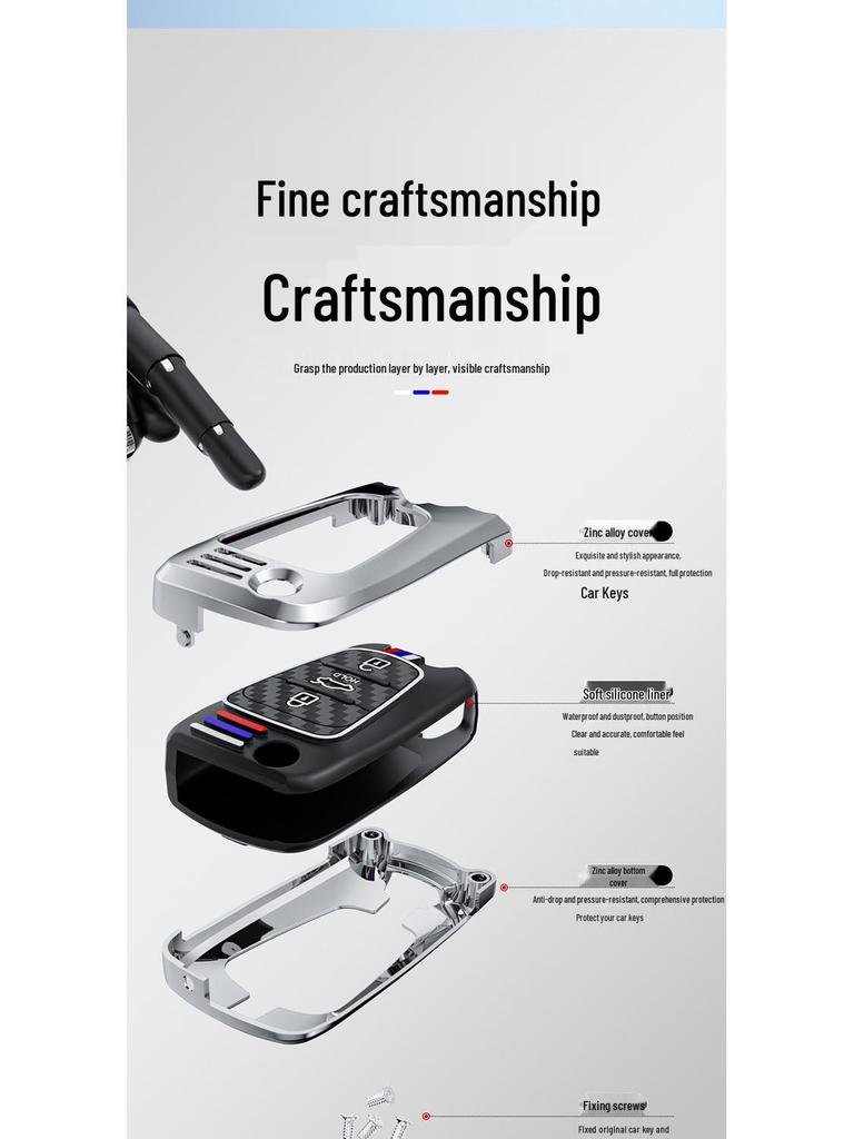 Car Key Case for Kia K2 K5, Hyundai Elantra, Langdong, Reina, ix35, Sportage - Protective Shell with Buckle