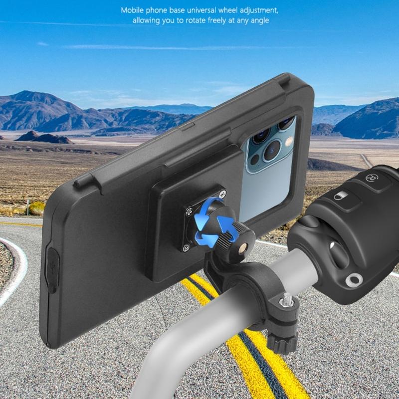 Bike Phone Mount Waterproof, Motorcycle Phone Mount with Aluminum Handlebar Mount Base Touching Screen Phone Case