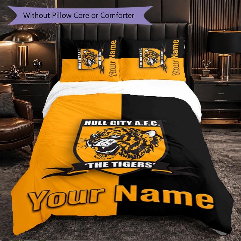 Hull FC Customized Name Text Bedding Set, 1 Duvet Cover & 2 Pillowcases Personalized Bedroom Gift