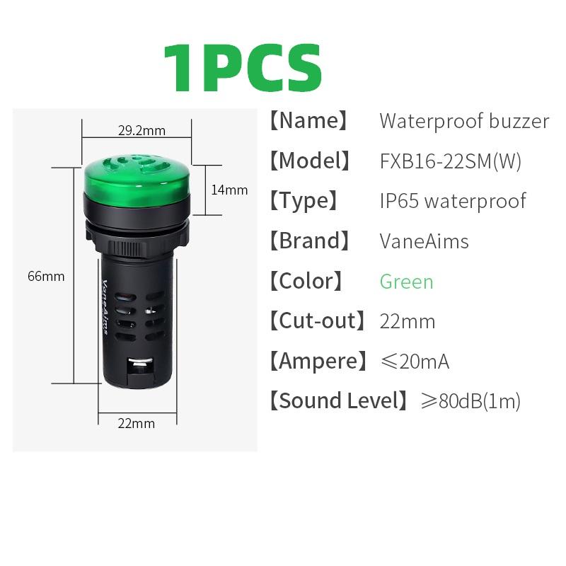 22mm Plastic Waterproof Buzzer FXB16-22SM (W) 12v 24v 220v Sound and Flashing LED Light Buzzer Warning Device 110V 380V VaneAims 12vacdc