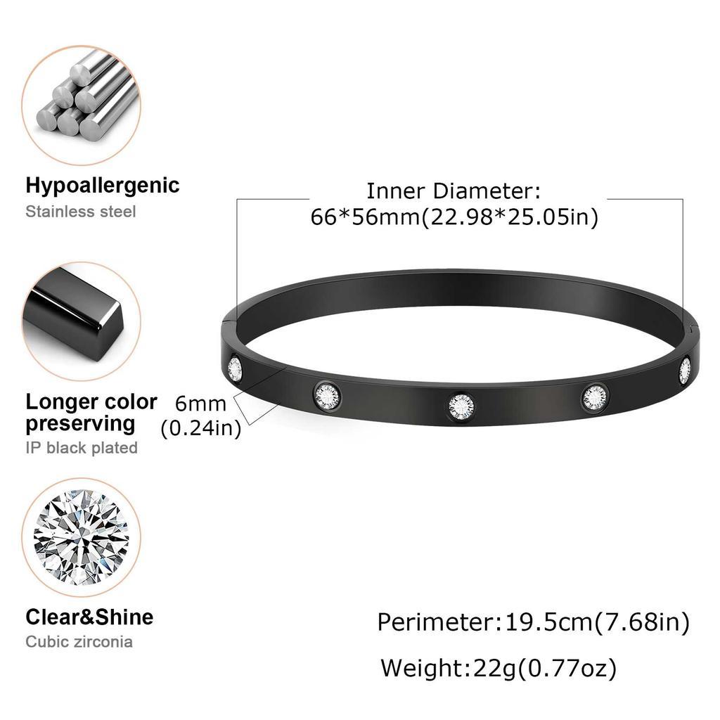 6MM Stylish Men's Bangles,Waterproof AAA CZ Stone Stainless Steel Bracelet,Valentine's Day Anniversaries Birthday Gift for Him