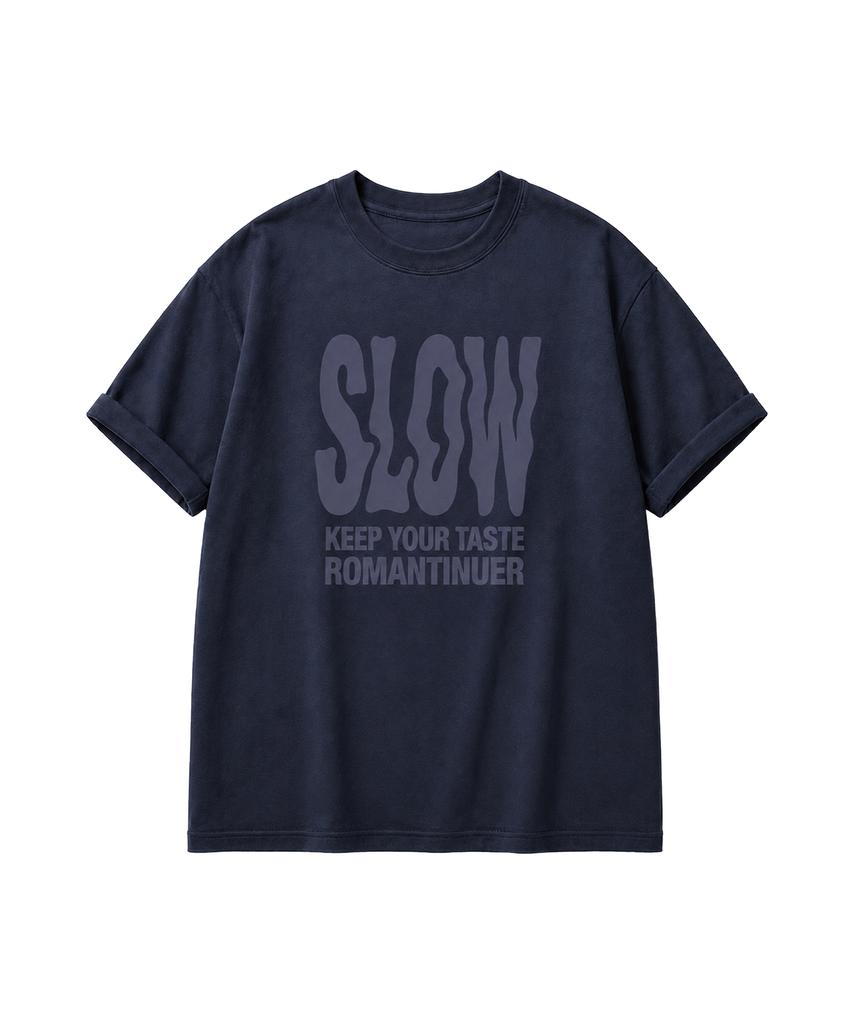 Lomaentinueo Slow Lettering Oversized T-Shirt (Navy)