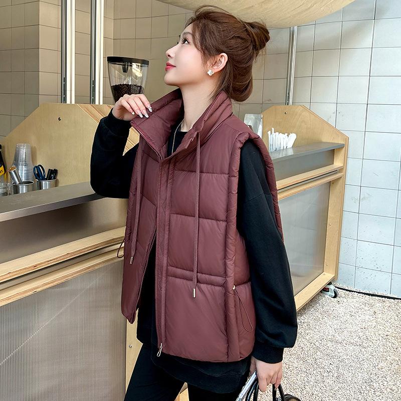 New Women's Lightweight Sleeveless Collar Stand-up Collar High-quality Jacket Solid Color Thickened Warm Sports and Leisure Loose Cotton Jacket