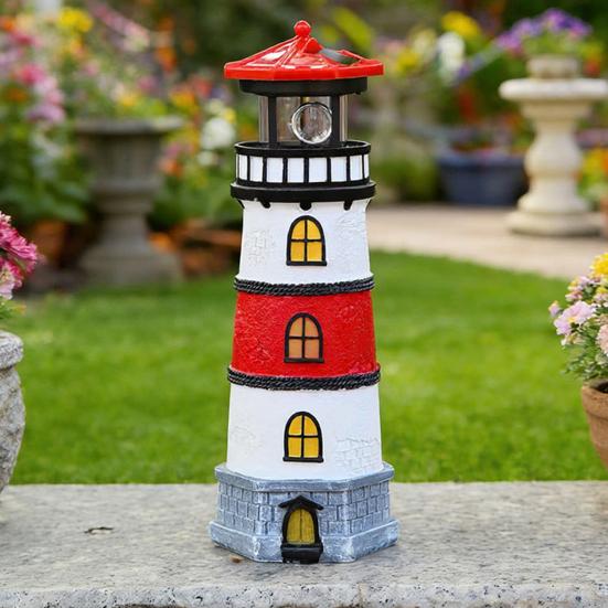 Solar Lighthouse Statue Light, Decorative Solar Garden Light, Waterproof Outdoor Solar Lighthouse Lamp for Patio Lawn Pathway