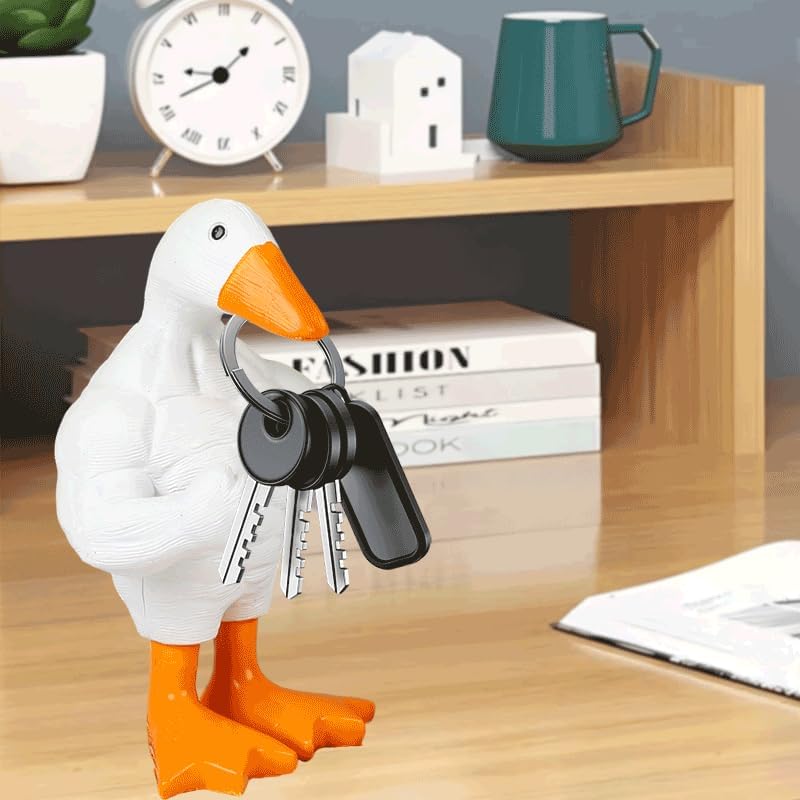 Fun Muscular Buff Duck Statue Ornament Cute Funny Muscle Goose Duck Sculptures Magnetic Key Holder Tool Organizer Holder Figurine Ornaments For Home