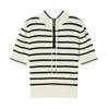 JUZUI Women's 2026 Spring Striped Hooded Half-Zip Knit Shirt
