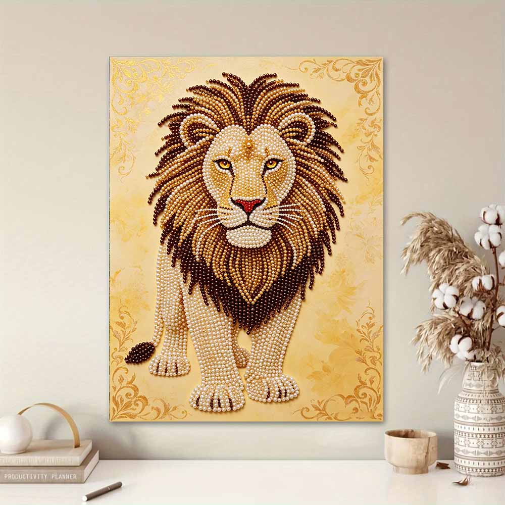 Majestic Lion Pearl Kit DIY 5D Rhinestone Art Craft for Adults Family Party Decoration Handmade Gift