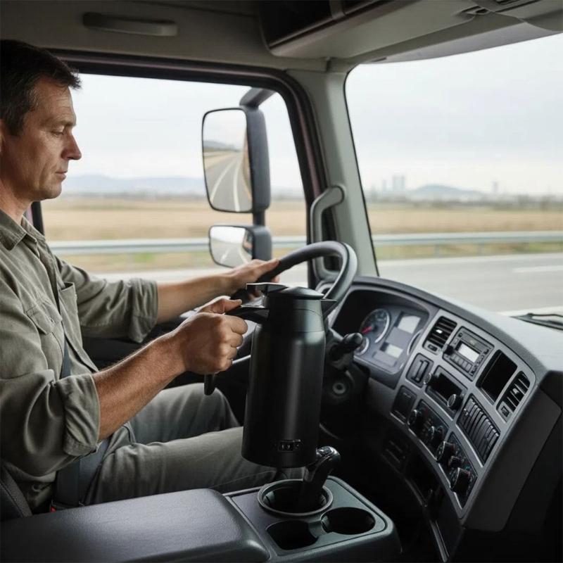 Elektrischer Wasserkocher mit hoher Kapazität für das Auto, 800 ml, mit digitaler Temperaturregelung, doppelwandiger Isolierung, 12V 24V Universal