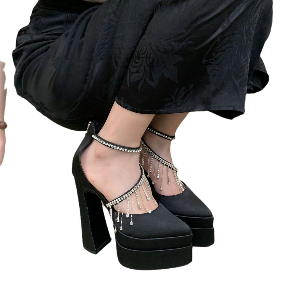 Fashion New 42 Large Size High Heel Pointed Sandals 15CM Hate Sky High Water Platform Runway High Heels Diamond Women's Shoes