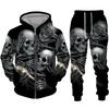 Sudadera con cremallera negra y pantalón con estampado 3D de calavera fresca, conjunto de chándal estilo gótico punk para hombre y mujer, conjunto de chándal 2026, disfraz de streetwear para Halloween