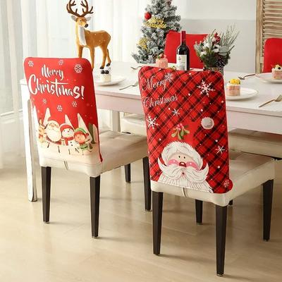 1 adet Noel Sandalye Arkası Kılıfı Streç Yemek Odası Sandalyesi Arkası Koruyucu Mutfak Otel Ziyafet Noel Dekorasyonu Çıkarılabilir