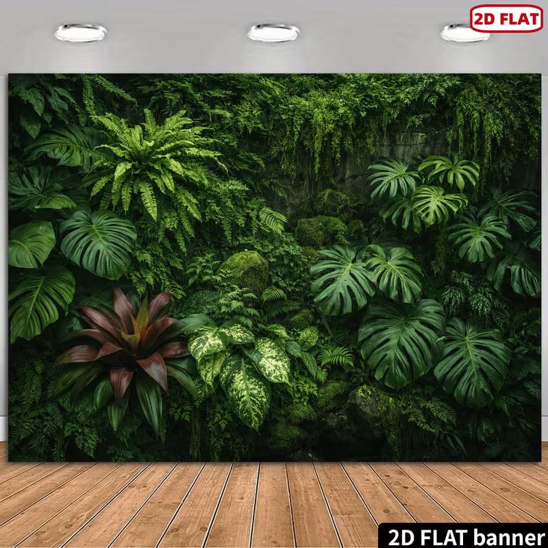 Dark Tropical Green Wall Tapestry with Monstera, Ferns and Bromeliads 47.2x31.5inch/120*80cm