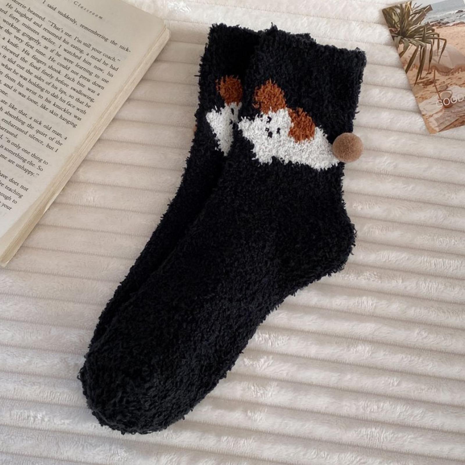 

Женские толстые носки, Толстые носки для пола из кораллового флиса, Домашнее тепло для сна, Средняя длина One Size чёрный