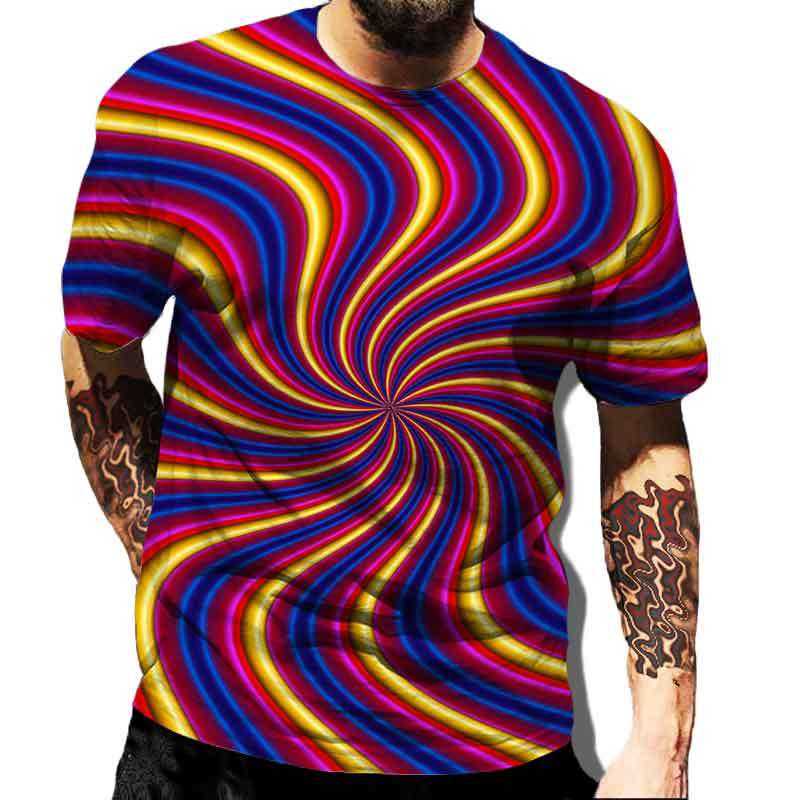 Geometric Shape Creative Design Colorful Vortex 3D Printed T-shirt Casual Street Men's T-shirt