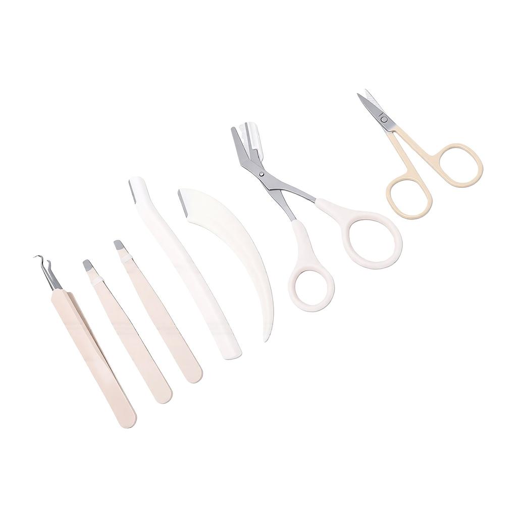 7pcs Eyebrow Trimmer Kit with Storage Bag Pimple Press Tweezers Professional Portable Eyebrow Shaping Set for Home