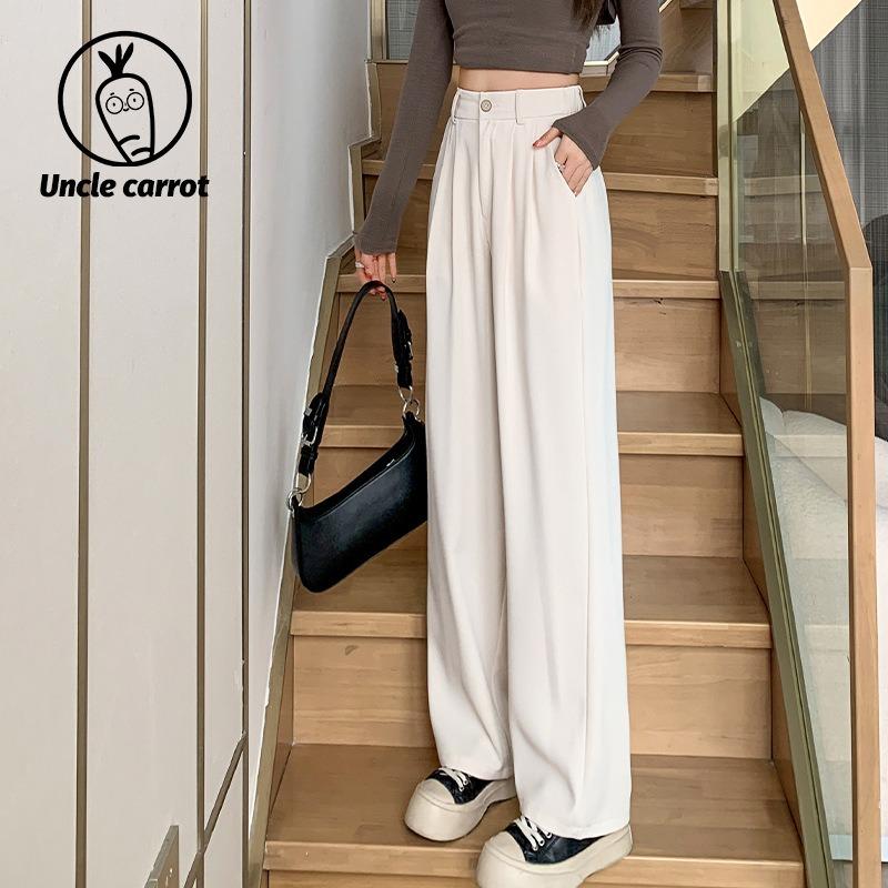 Black suit pants women's spring and autumn high waist and thin high-end drape casual pants narrow straight mopping wide-leg pants