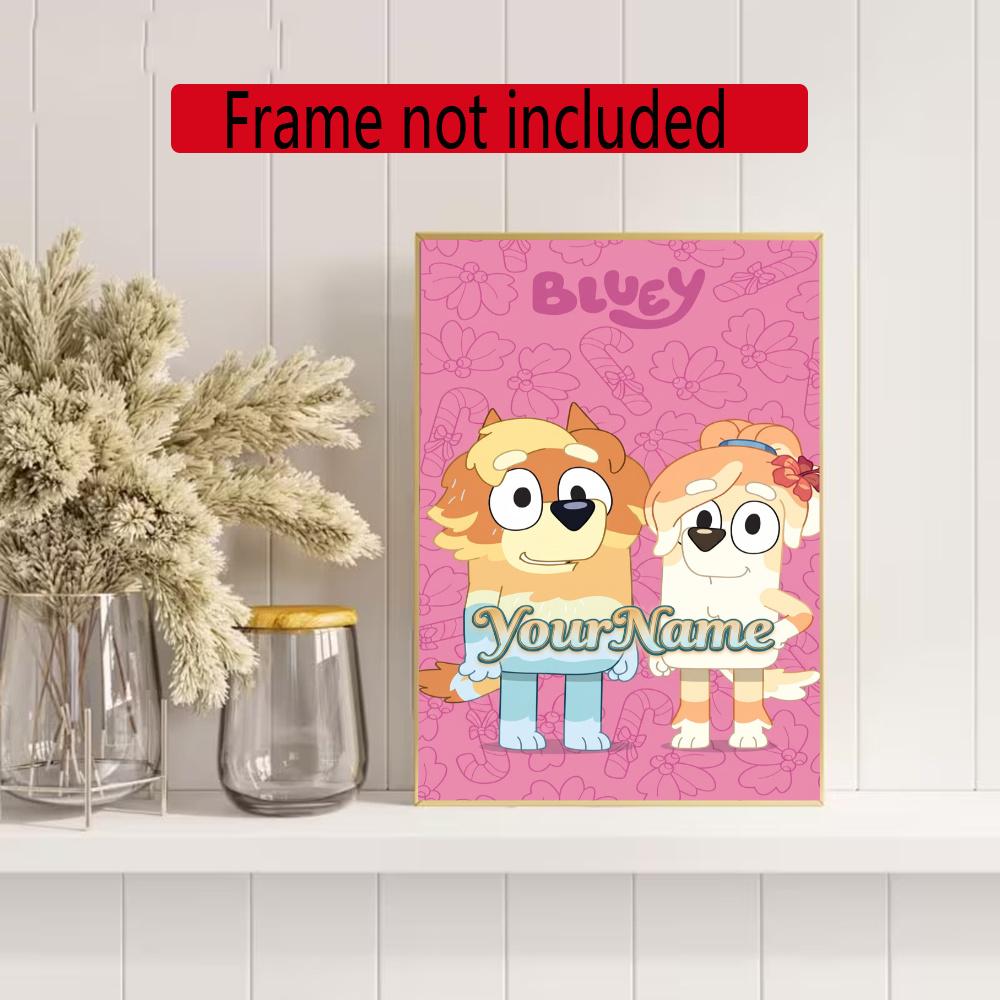 Bluey Customize Your Name Diamond Painting Round Diamond Diy Frameless Holiday Artwork Suitable For Home Office Wall Decoration