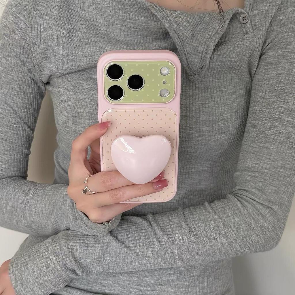 Korean Style Pink Polka Dot iPhone Case for 16 Pro Max/15/14/13