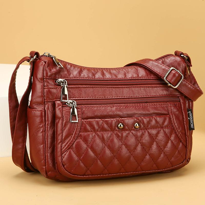 Women's Soft Leather Bag Vintage Mother Bag PU Large Capacity Middle-Aged Shoulder Crossbody Bag