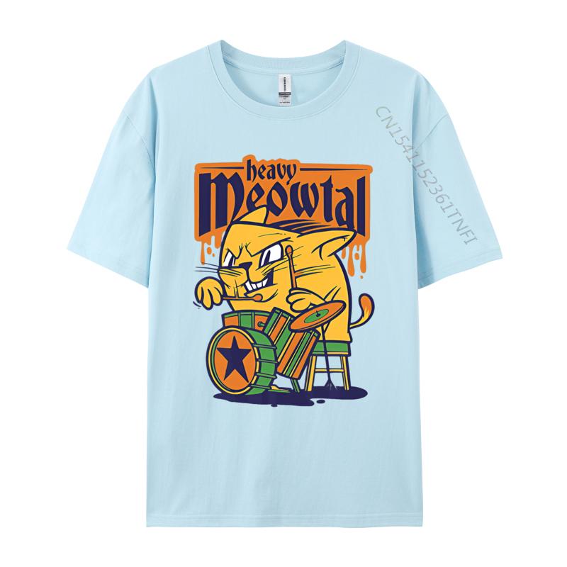 Heavy Meowtal Cat Saying Drum Sloth Tshirt Graphic TShirts Custom Cotton T Shirts Printing Tops Shirt