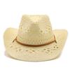 New Summer Outdoor Unisex Hollow Out Woven Cowboy Hat Sun-Protective Western Cowboy Straw Hat