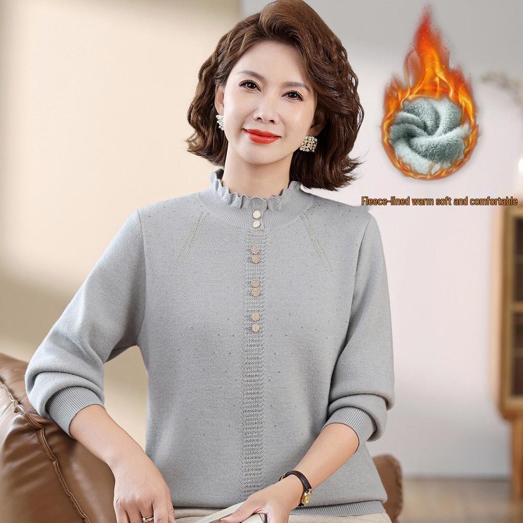 Mom's Stylish Plus Velvet Sweater - New Winter Warm Base Layer Top for Middle-Aged and Elderly Women