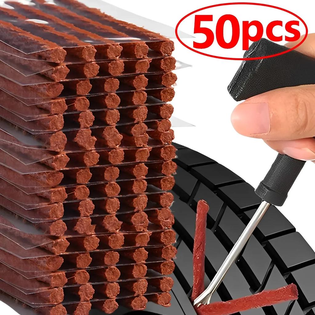 5/50Pcs Tire Repair Kit - String & Rubber Strips with Glue for Tubeless Car, Motorcycle, Bike Tyre Puncture Emergency Fix