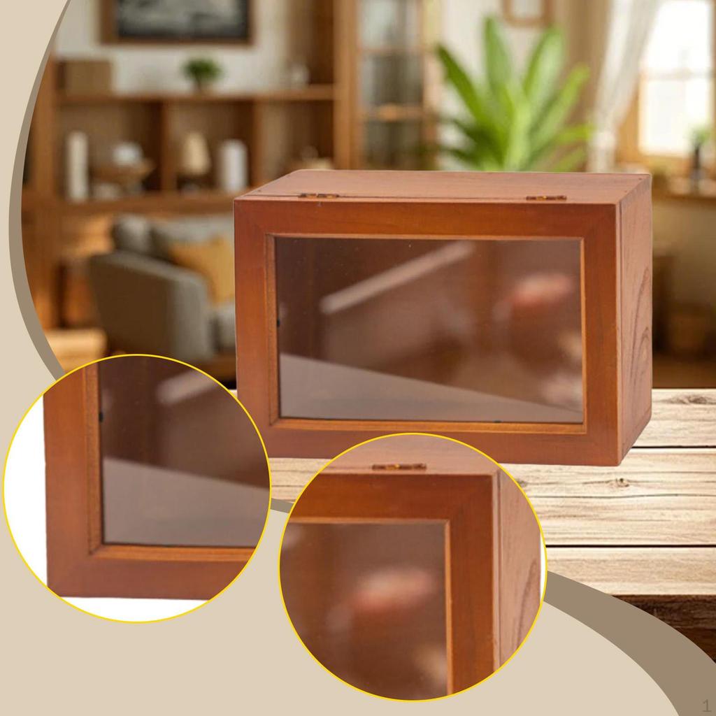 Wooden Display Box Desktop Storage Cabinet with Clear Window Multipurpose Tabletop Organizer Wood