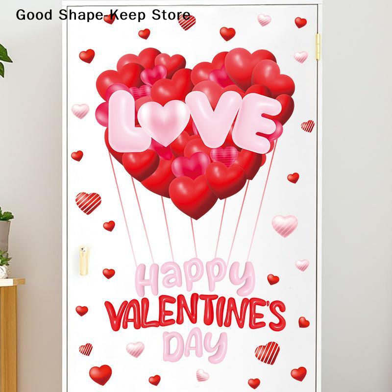 Heart-shaped Romantic Sweetheart Balloon Stickers For Valentine's Day Atmosphere Decor Stickers Glass Windows Display Windows