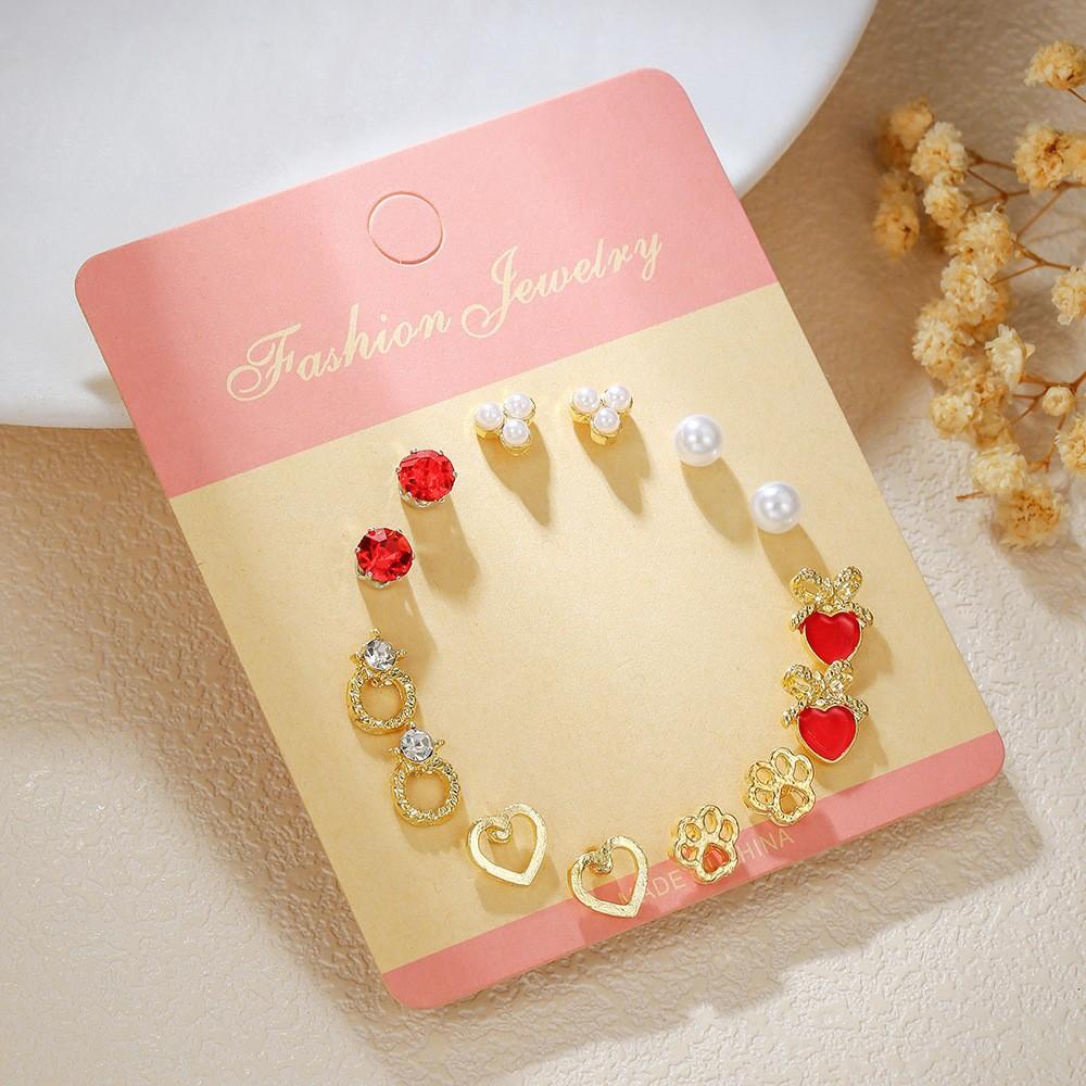 Titanium Steel One-week Stud Earrings 1 Combination Korean Fringed Bow Ins Versatile Cute Earrings for Women
