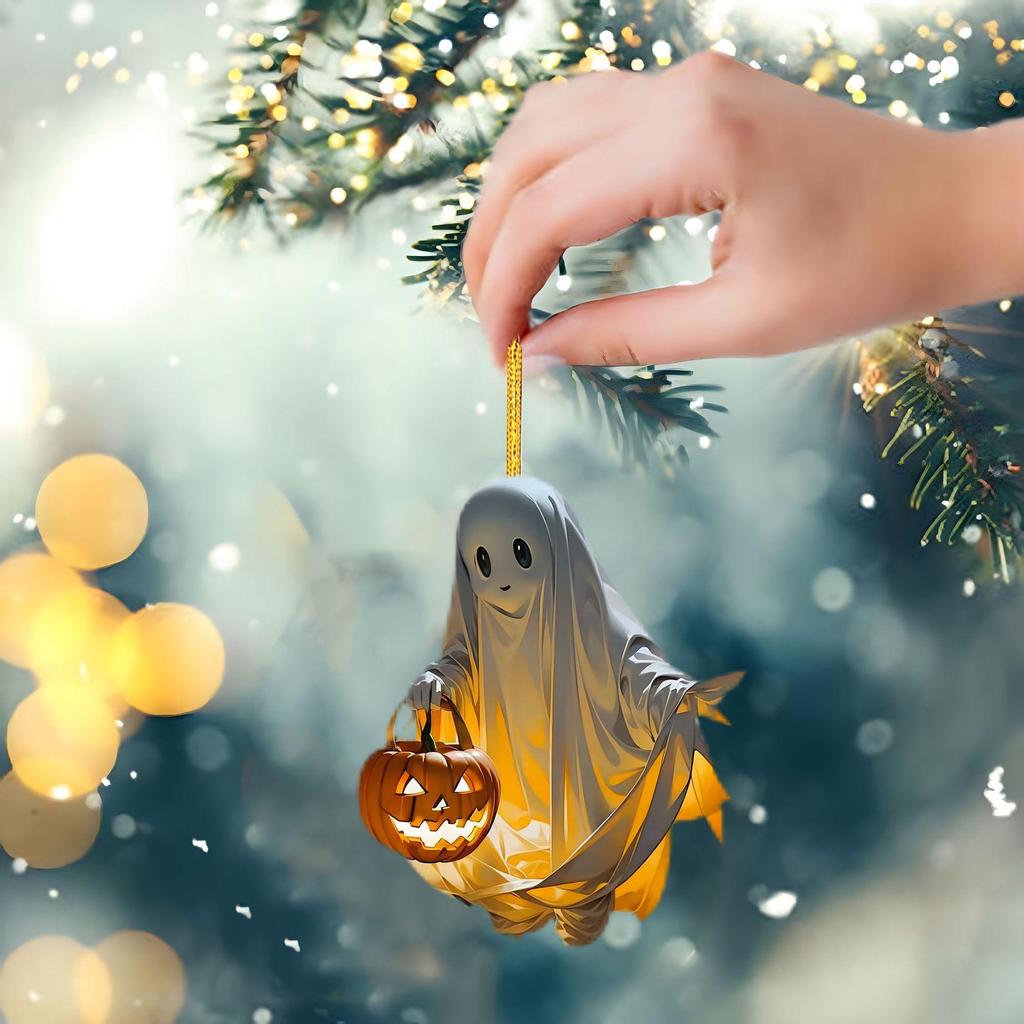 Doppelseitige HD Acryl Geisterkürbis Laterne Autoanhänger & Weihnachtsbaumschmuck