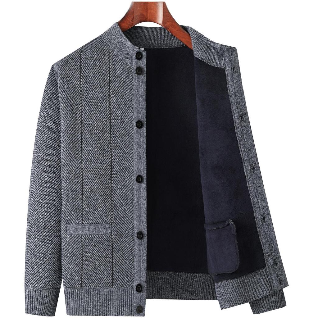 Warm Fleece-Lined Cardigan for Middle-Aged and Elderly Men: Knitted Sweater & Thick Grandpa Jacket