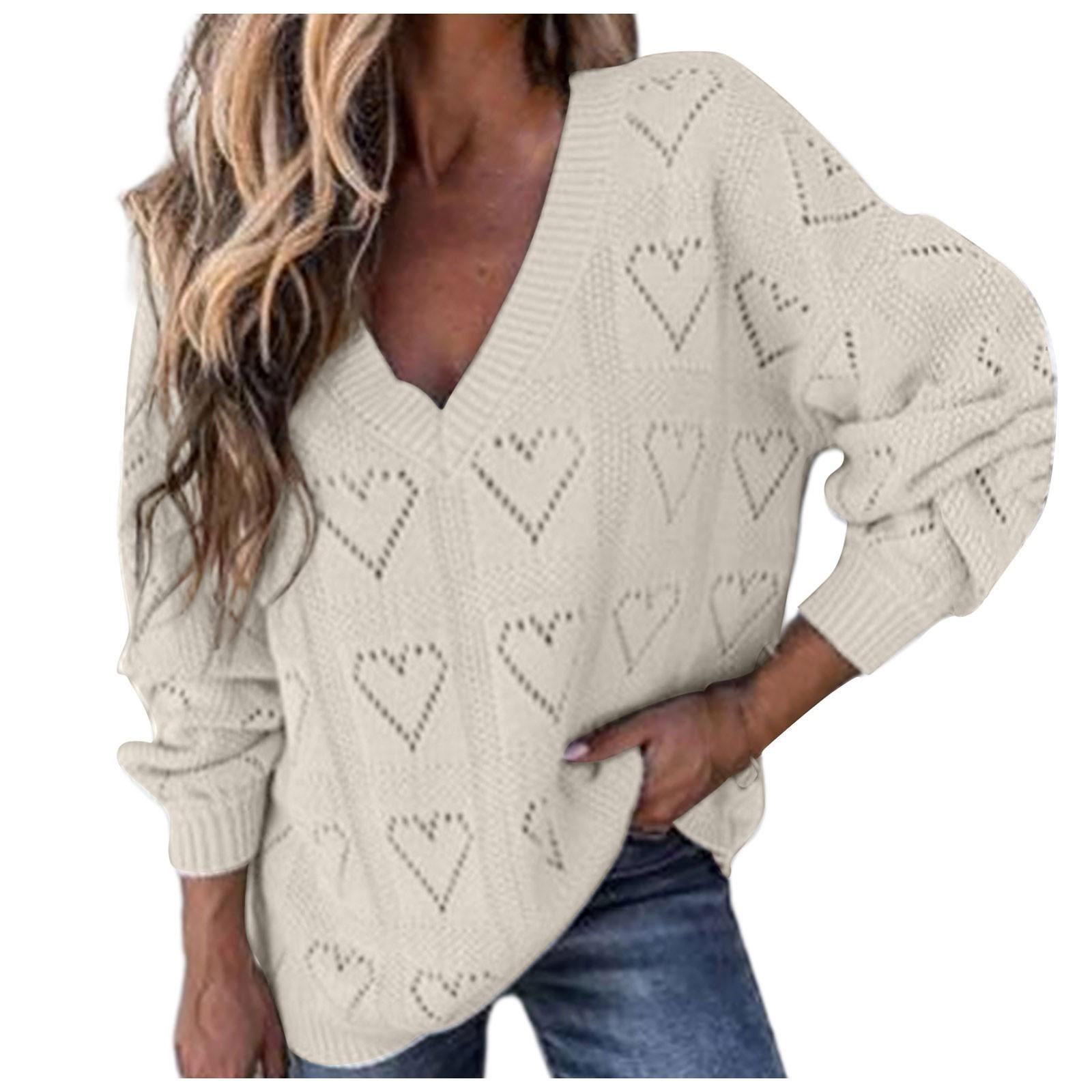 

Женские трикотажные свитера с V-образным вырезом и длинными рукавами в форме сердца L белый