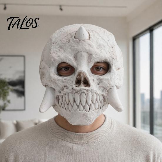 Scary Halloween Costume Mask Skeleton Mask, Horror Fanged Skull Distressed Full Face Cosplay for Party Props Large Eye Hole