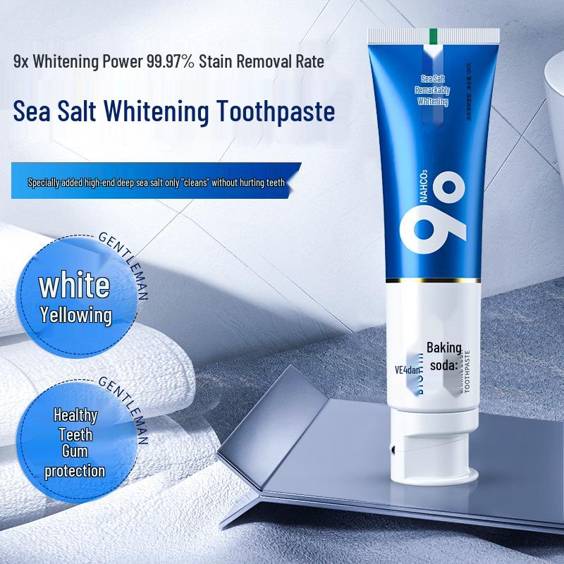 Sea Salt Baking Soda Whitening Toothpaste: Fights Bad Breath, Stains, Tartar; Freshens, Brightens, Protects Gums, Anti-Cavity, Large Size