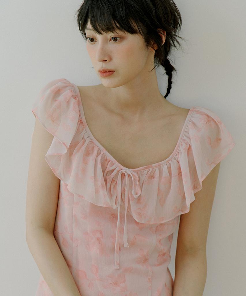 Riorg Woi Flower Pattern Frill Ops Peach Pink