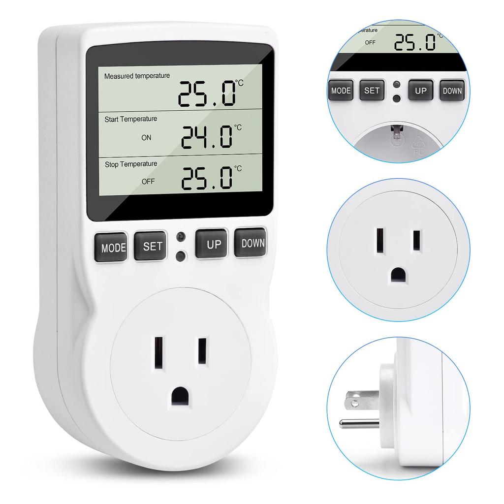 DiyStudio Digital Programmerbar Termostat for Akvarium Digital Temperaturkontrollbryter med Nedtelling for Reptil Frø- og Inntakstemperatur